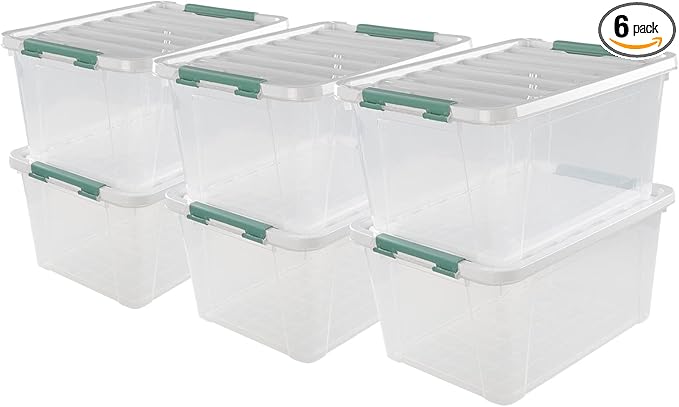 6-pack 36 Quarts Storage Boxes, Plastic Clear Latching Box Bins with Lids