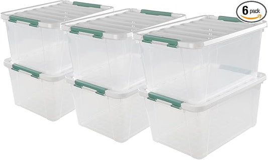 6-pack 36 Quarts Storage Boxes, Plastic Clear Latching Box Bins with Lids