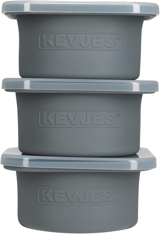 KEVJES PLUS Large 1000ml Pizza Dough Proofing Boxes for DIY Artisan Pizza, Food Grade Silicone Stackable Containers with Lids. Freezer, Fridge, Dishwasher Safe (3Space Grey Plus)