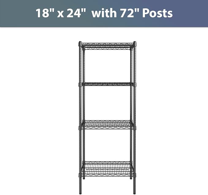 18" x 24" NSF Black Epoxy 4-Shelf Kit with 72" Posts, Commercial Storage Rack Unit, Heavy Duty Storage Shelving, Wire Shelving Kit, Adjustable Rack Strong Steel, Multipurpose Wire Shelf