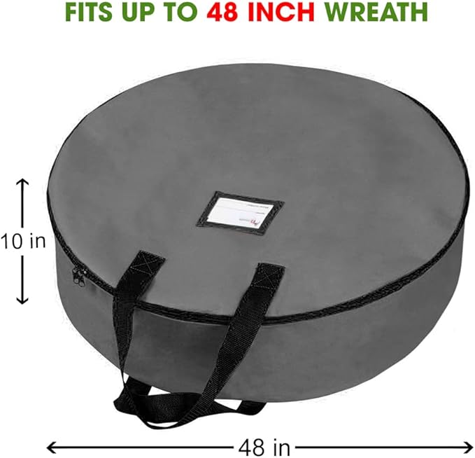 Primode Heavy Duty Wreath Storage Bag 48" | Garland Wreaths Container with Handles| Durable 600D Oxford Polyester Material Xmas Holiday Wreaths Storage Holder (Gray)