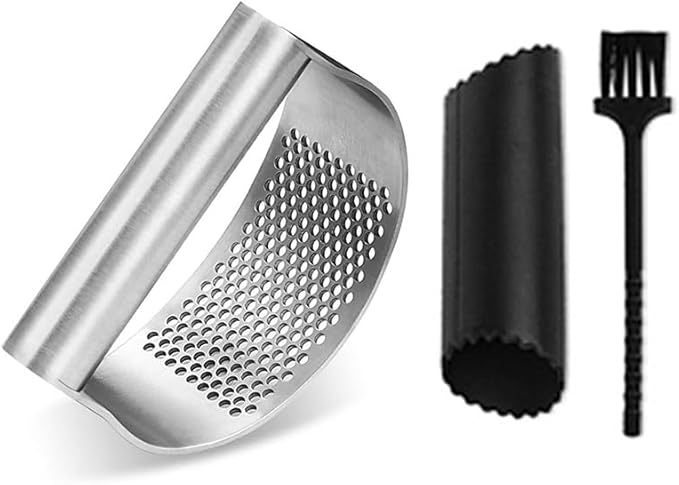 Garlic Press Rocker, Stainless Steel Garlic Press Rocker Heavy Duty Garlic Mincer, Easy Kitchen Gadget for Kitchen Essentials Utensils Accessories, Ergonomic Handle (3, B)