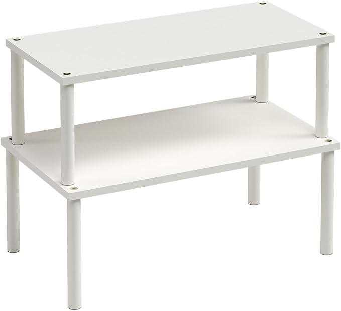 VERTORGAN Cabinet Organizer Shelf(Set of 2),Kitchen Counter Shelves,Bamboo Spice Rack Countertop and Cabinet,Stackable Expandable,Large(White)