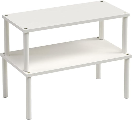 VERTORGAN Cabinet Organizer Shelf(Set of 2),Kitchen Counter Shelves,Bamboo Spice Rack Countertop and Cabinet,Stackable Expandable,Large(White)