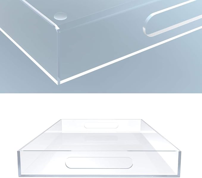 Vale Arbor Clear Acrylic Serving Tray for Vanity, Bathroom, Outdoor, Food and Décor with Handles (Rectangle, Small)
