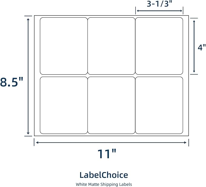 500 Sheets 3000 Pcs 3-1/3 x 4 6 Up Shipping Address Labels for Laser & Inkjet Printers, 3-1/3" x 4" 6 per Sheet Shipping Mailing Stickers, 6 Labels per Page