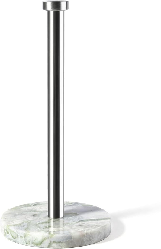 Koville African Marble Paper Towel Holder Countertop, 6" Stone Base Gold Rod Paper Towel Holder Stand for Kitchen Storage, for Standard or Jumbo-Sized Rolls