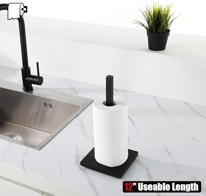 JQK Paper Towel Holder Stand Black, 304 Stainless Steel Kitchen Free Standing Countertop Paper Towel Dispenser Fits Standard and Jumbo Size, PTH240-PB