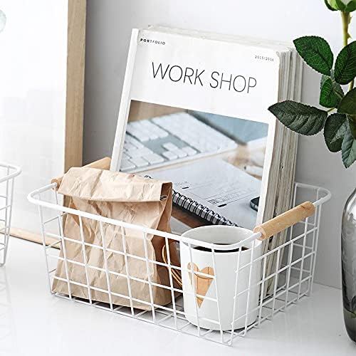 Aeggplant Kitchen Wire Baskets Farmhouse Decor Metal Food Storage Organizer,Household Refrigerator Bin with Built-in Handles for Cabinets, Pantry, Bathroom,2 Packs(white)