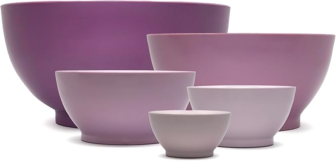 CaliBowl 5-Piece Non-Spill Plastic Mixing Bowl Set - Reusable Nesting Kitchen Bowls with Concave Inner Lip and Non-Slip Base - Ideal for Baking, Prepping, Cooking and Serving - Dusty Plum