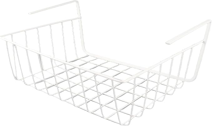 Multi purpose metal storage basket Under shelf storage basket Kitchen study office storage Thickened wire mesh basket White available Suitable for bookshelves Cabinets Storage shelves M 26*22*13.5cm
