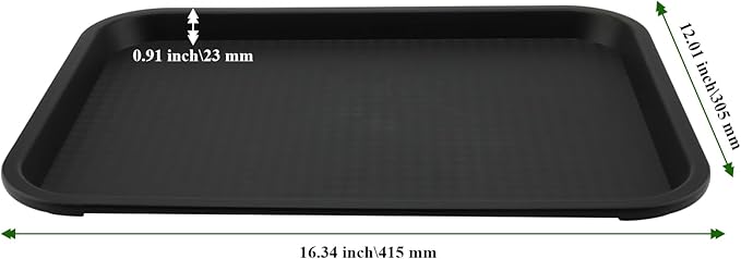 MAHIONG 8 Pack 16 x 12 Inch Black Fast Food Tray, Large Rectangular Restaurant Serving Trays, Plastic Cafeteria Trays School Lunch Trays