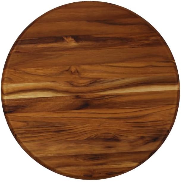 EcoDecors 12" Round Solid Teak Cutting Board, Edge Grain, FSC Certified, Large Premium Wood Carving Board for Kitchen