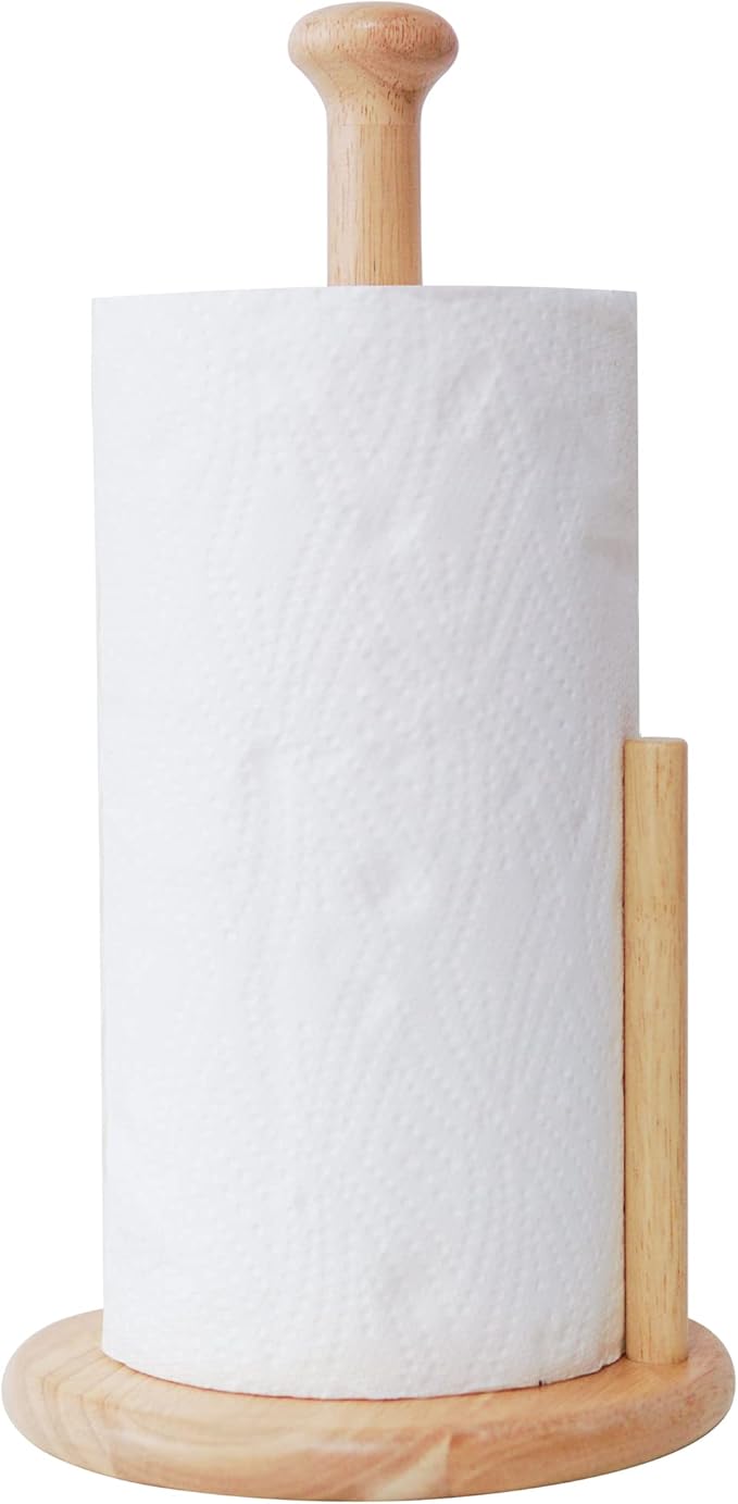 E-ROOM TREND Wooden Paper Towel Holder Countertop, Paper Towel Holder Stand Natural Wood Dia 7" Large Round Base Roll Organizer for Kitchen Bathroom Dining Table Home (ZJ281Y)