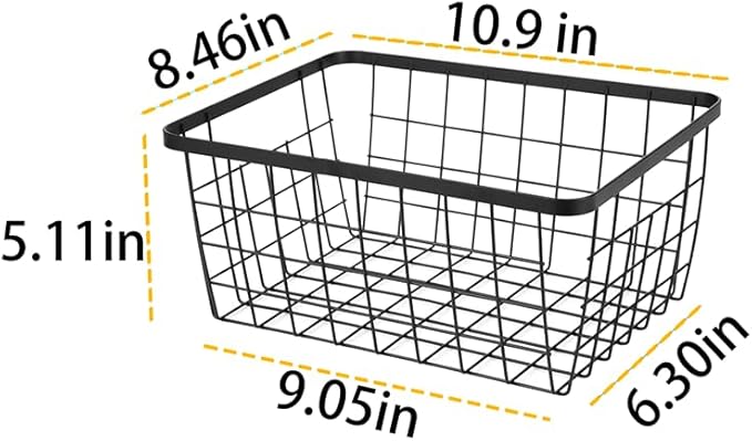 Aeggplant Kitchen Metal Wire Baskets with Handles Food Storage Organizer, Household Refrigerator for Cabinets,Pantry,Bathroom,Black,4 Pack