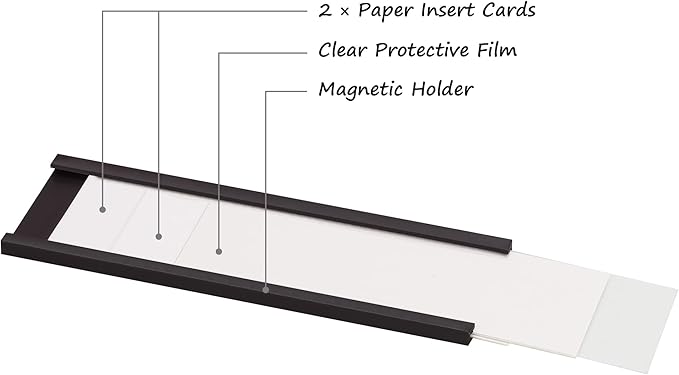 Realth C Channel Magnetic Label Holders 30 Pack 1'' x 3'' with Paper Inserts and Clear Plastic Protectors, Magnetic Data Card Holders File Cabinet Labels for Metal Racks and Shelves