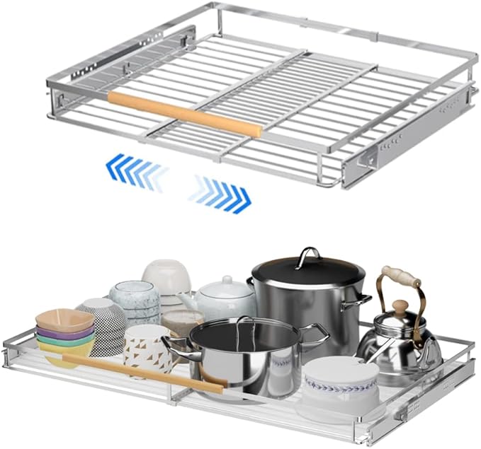 MIYUPTC Large Pull Out Kitchen Cabinet Organizer, 22.7''-39.8''Width, Heavy Duty Slide Out Pantry Shelves Sliding Drawer Storage for Kitchen, Under Sink, Bathroom, Wardrobe, Set of 2