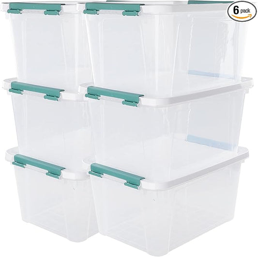 Xyskin 6-Pack 20 Quart Plastic Storage Boxes, Latching Storage Bin Box, Clear