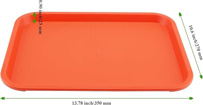 MAHIONG 15 Pack 14 x 10 Inch Orange Fast Food Tray, Large Rectangular Restaurant Serving Trays, Plastic Cafeteria Trays School Lunch Trays