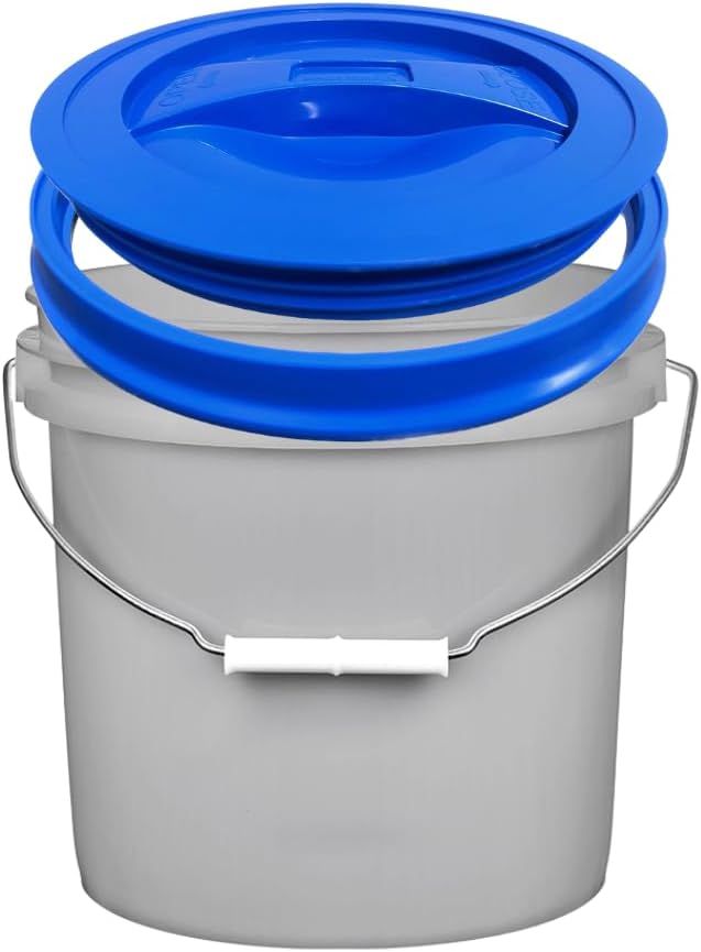 House Naturals 2 Gallon Grey Food Grade Plastic Bucket with Screw on Lid - Made in USA Container- Pack of 4