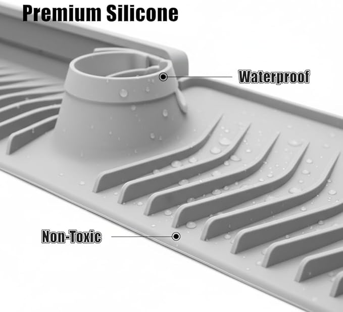 30-inch Long Kitchen Sink Faucet Mat Solicone Water Splash Guard, 7° Slope Fast Self-draining Backsplash Guard Sink Protectors for Kitchen