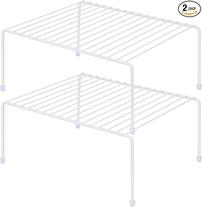 JBESUHI Medium (13.1 x 10.2 Inch) Cabinet Storage Shelf Rack, Shelves，Kitchen Counter and Cabinet Shelf, Storage Rack Organizer for Kitchen, Fridge, Cabinet, Bathroom Cupboard& Pantry (2, White)
