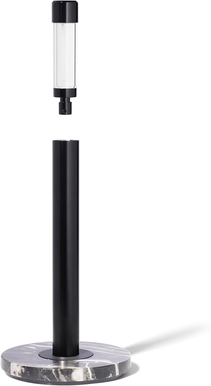 Curio Home Goods Obscura Paper Towel Holder plus Spray Bottle, Stainless Steel and Marble, Black