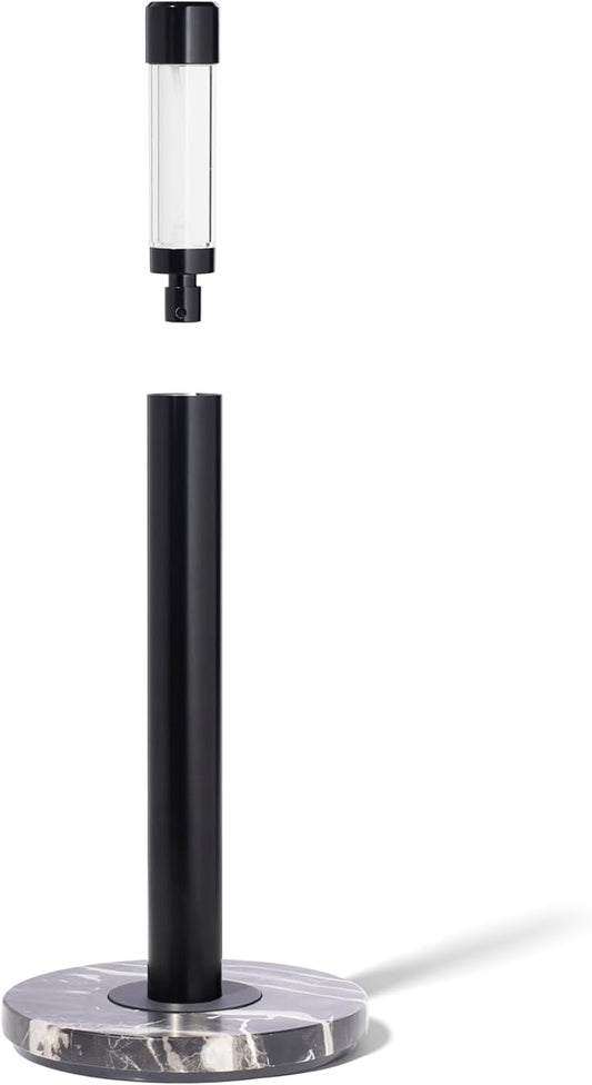 Curio Home Goods Obscura Paper Towel Holder plus Spray Bottle, Stainless Steel and Marble, Black