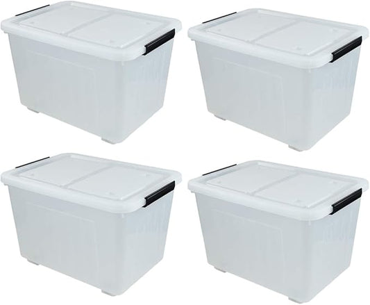 Farmoon 50 Quart Clear Storage Bin, Large Plastic Stackable Box with Lid, 4 Packs