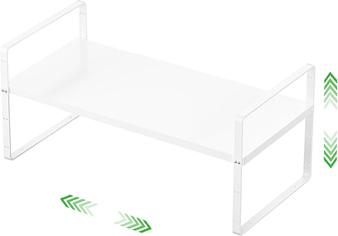 SOFRON Expandable Cabinet Storage Shelf Stackable Organizer Rack for Kitchen Bathroom Pantry Spice Cupboard Countertop Home Office Desk Heavy Duty Nonslip White Small 1 PACK