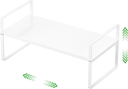 SOFRON Expandable Cabinet Storage Shelf Stackable Organizer Rack for Kitchen Bathroom Pantry Spice Cupboard Countertop Home Office Desk Heavy Duty Nonslip White Small 1 PACK