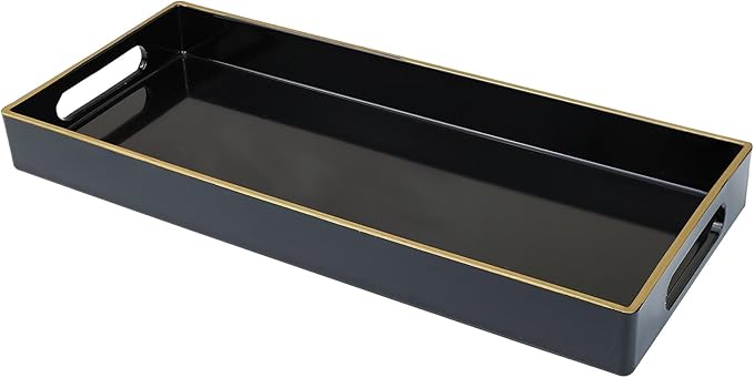 Leemxiiny Black Vanity Tray with Handles, Decorative Tray Desktop Storage Organizer for Bathroom, Living Room, 5.9"*13.7"