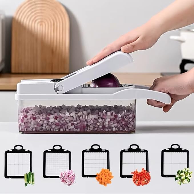 DOSTDR - Vegetable Chopper, Mandoline Slicer, Veggie Chopper, Food Chopper with Container, Vegetable Cutter & Spiralizer for Onion Salad Vegetable Chopper, Fruit Slicer, Shredding, Multi-Function