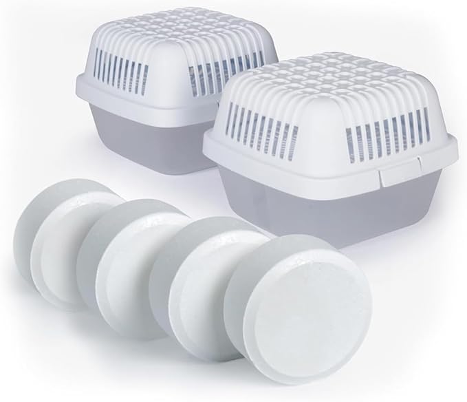 HUMYDRY Moisture Absorber Dehumidifier for Home, Smart Pack of 2 Dehumidifiers of 15.9oz with 4 Refills, No Electricity, Reusable Moisture Absorbers for Bedroom, Kitchen, Safes, RV, Boat, Basements