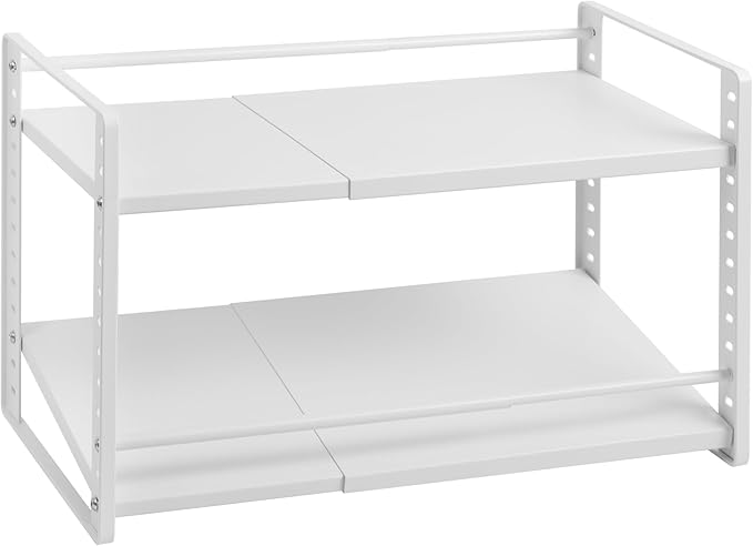2-Tier Storage Rack Organizer for Foil Plastic Wrap Box Spice Bottle Seasoning Can Kitchen Countertop Pantry Desktop Cabinet Under Sink Coffee Station Organization Shelf Expandable Adjustable Metal