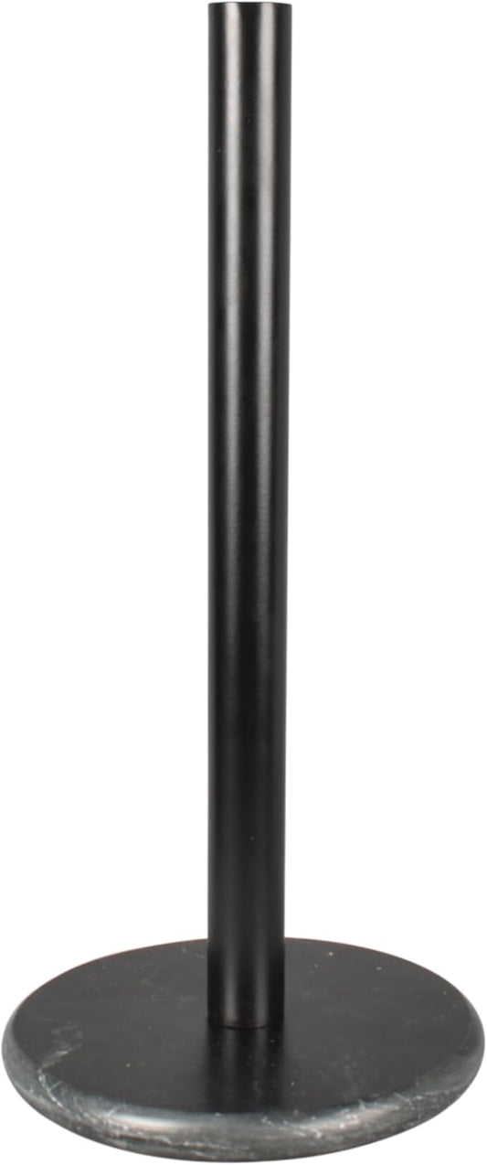 happimess PRH2000E Avery Modern Classic Metal with Non Slip Weighted Wood Base Paper Towel Holder, for Bathroom Kitchen Countertop, Standard or Jumbo-Sized Roll Paper, Black
