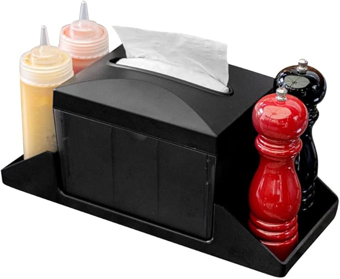 Restaurantware 7 Inch x 6.5 Inch Napkin Holder, 1 Rectangle Napkin Dispenser - Tabletop, Easy Access, Black Plastic Commercial Napkin Dispenser, Refillable, For Countertops