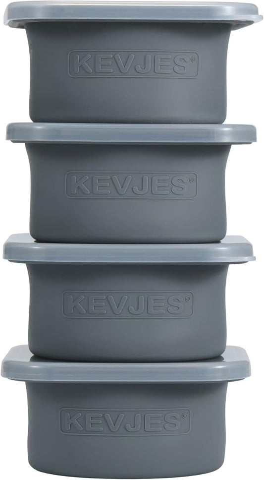 KEVJES PLUS 1000ml Pizza Dough Proofing Boxes for DIY Artisan Pizza, Food Grade Silicone Stackable Containers with Lids, Sturdy Reinforced Steel. Freezer, Fridge, Dishwasher Safe (4Space Grey Plus)