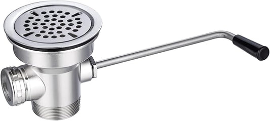 3-1/2" Commercial Sink Drain with Twist Lever Handle, Waste Drain Valve with Overflow Inlet for Restaurant 2/3 Compartment Sink, Easy Controll, Block-free and Leakproof
