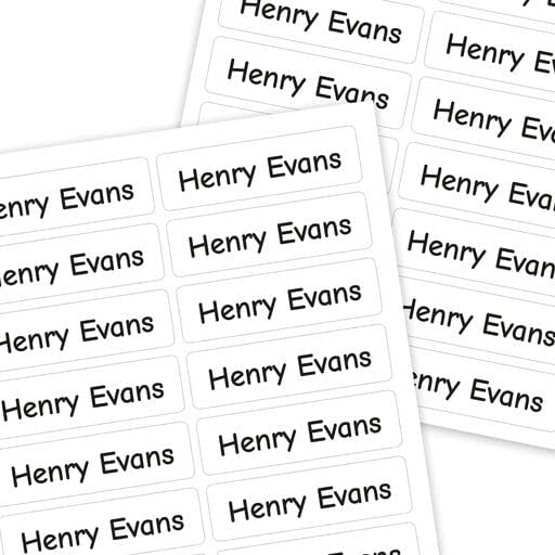 Mini Labels 1.5”x0.4” - 66-Pack Custom Name Stickers - Personalized Waterproof Name Labels for Bottles, Food Containers, School Supplies and More – Dishwasher & Microwave Safe – White