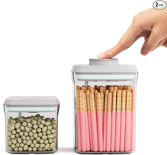 Pop Air Tight Containers Stackable- 2-Pack Cereal Storage Containers with Lids Airtight, Leakproof Pop Up Containers for Organizing, 1.5Qt & 0.5Qt