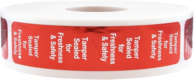InStockLabels 500 Metallic Red Tamper-Evident Food Seal Stickers, Labels for Food Containers (0.75 Inches x 3.5 Inches)