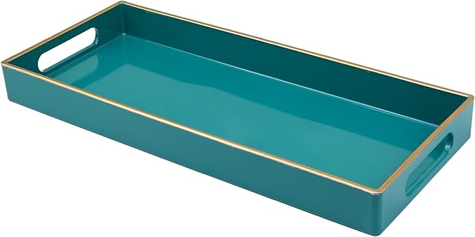 Leemxiiny Green Bathroom Vanity Tray for Countertop, Small Plastic Toilet Tank Versatile Storage & Organization Tray for Makeup, Perfume, Desk, Kitchen, Candles, 13.7"x6"x1.4", 35GR