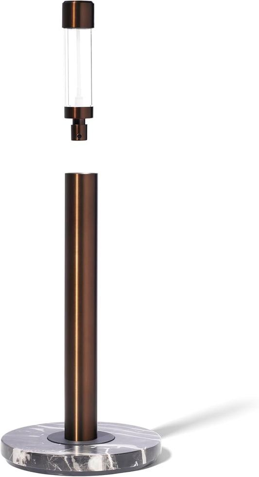 Curio Home Goods Obscura Paper Towel Holder plus Spray Bottle, Stainless Steel and Marble, Bronze/Black