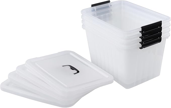 Wekioger 22 Quart Plastic Container Box with Lid, Set of 4 Latching Storage Bin with Handle, Clear