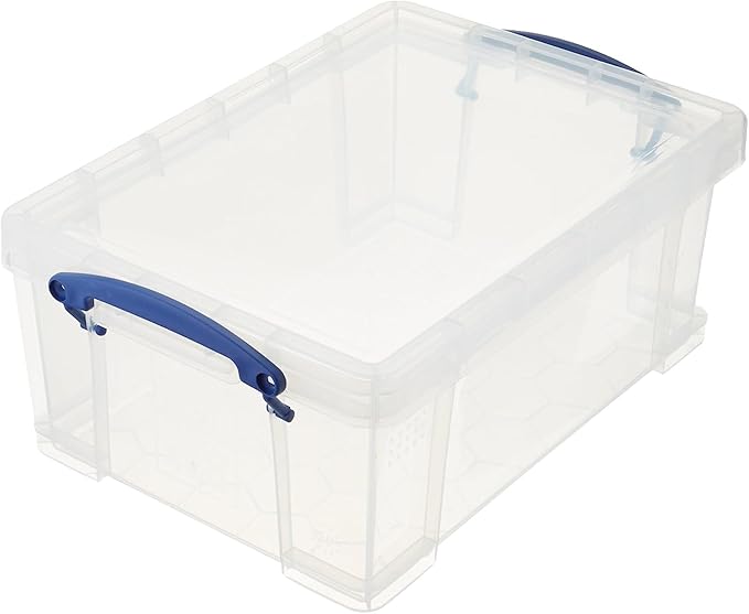 Really Useful Box Stackable 9 Liter Plastic Storage Container Bin with Snap Lid and Built-In Clip Lock Handles for Home & Office Organization (3 Pack)