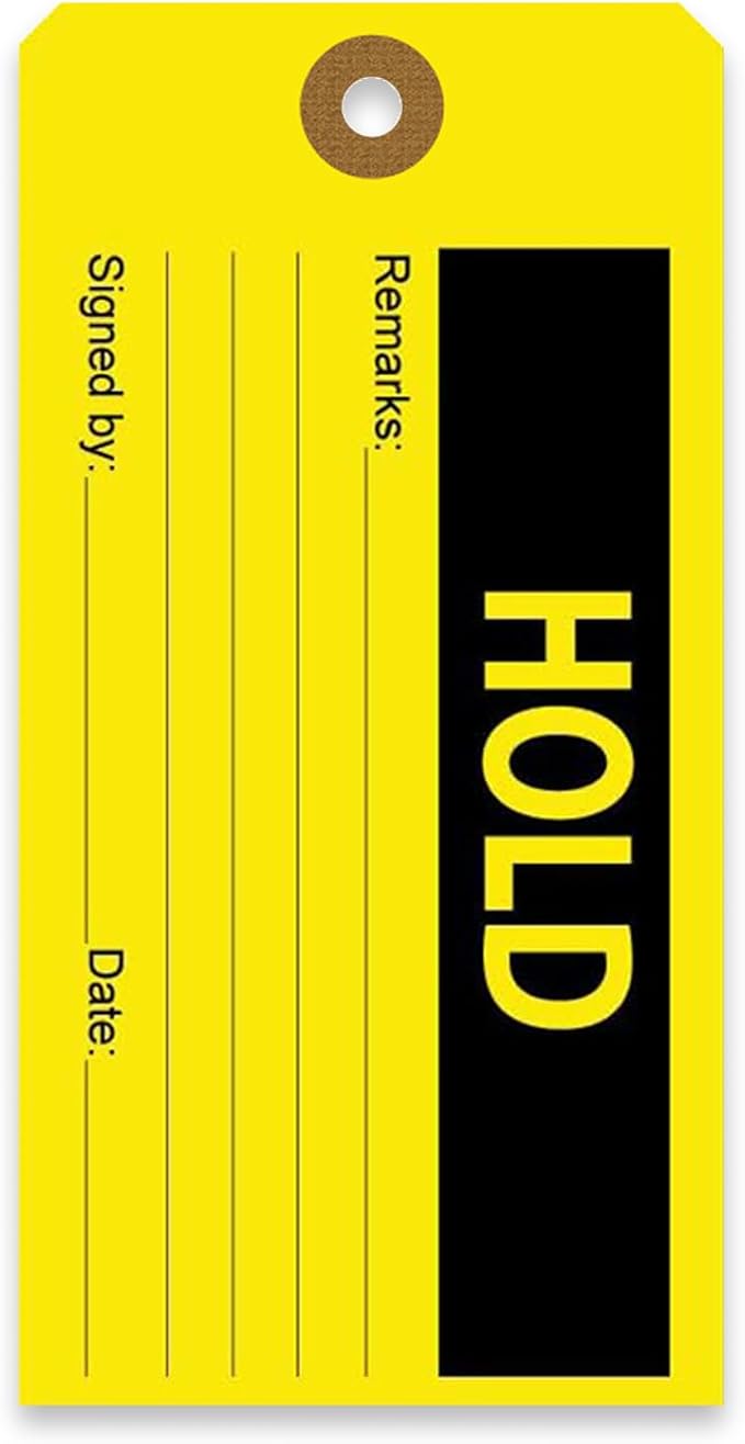 Tags 4 Less Production Quality Control Hang Tags – Equipment Preventative Maintenance Labels, for Easy Record-Keeping for Inventory Status (Hold, Pack of 100)