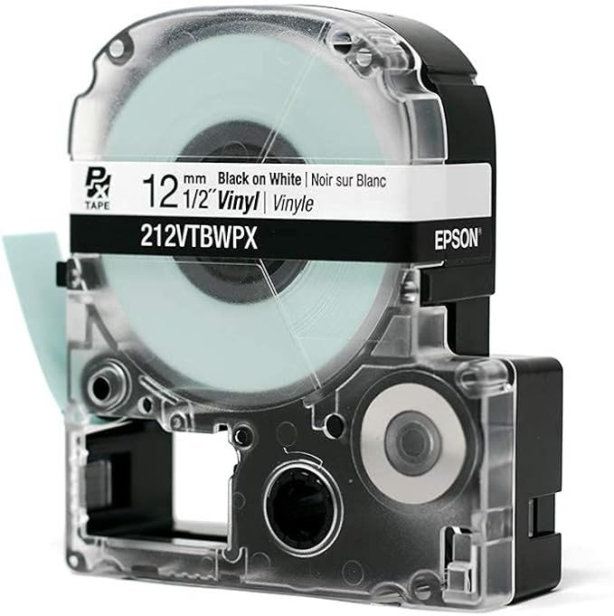 LABELWORKS 212VTBWPX Tape Cartridge - Black on White Flexible and Durable Vinyl Industrial Label Maker Tape - 1/2" (12MM) Wide, 22.9 ft