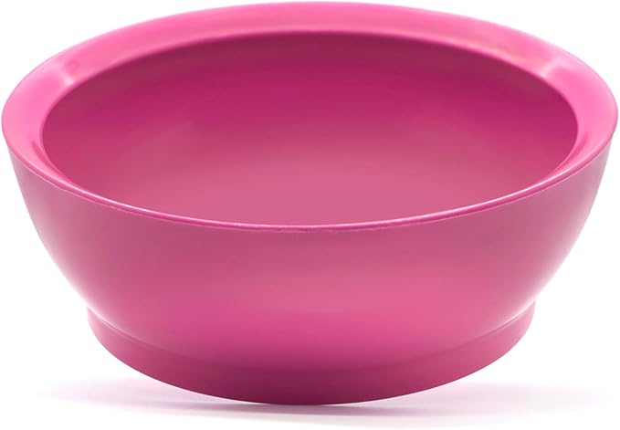 CaliBowl Large Non-Spill Plastic Bowl Set - 28oz Reusable Kitchen Bowls with Concave Inner Lip and Non-Slip Base - For Cereal, Soups, Mixing and Serving - Set of 4 - Pink