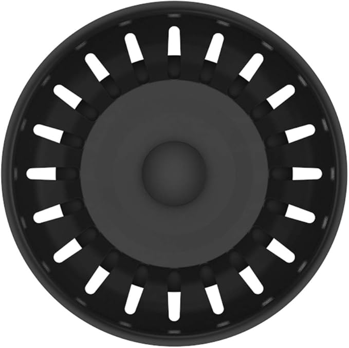 KANARY Kitchen Sink Basket Strainer Replacement for Standard Drains (3-1/2 Inch) Stainless Steel Body with Rubber Stopper (Single, Matte Black)